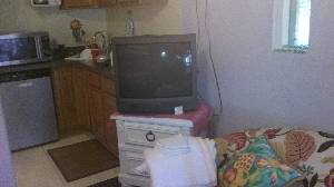 tv and kitchenette